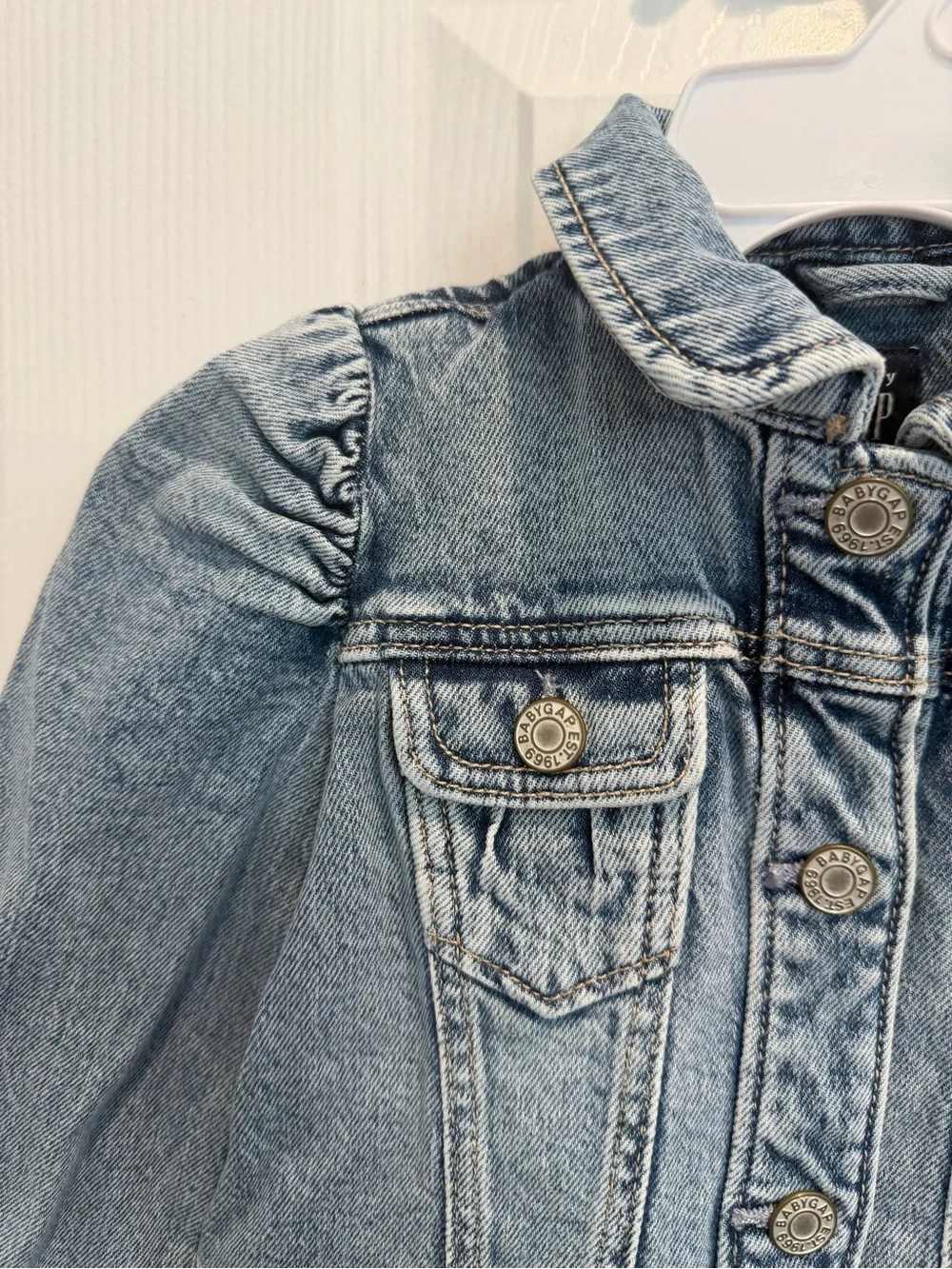 GAP Light Blue Denim Jacket with Puff Shoulders
